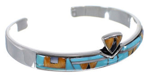 Mother of Pearl Multicolor Inlay Sterling Silver Cuff Bracelet NS40448